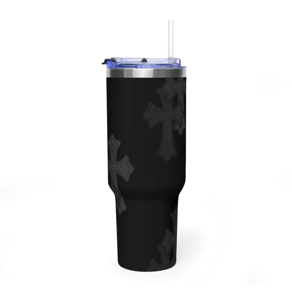 40oz Black Cross Stainless Vacuum Tumbler  with sip society script