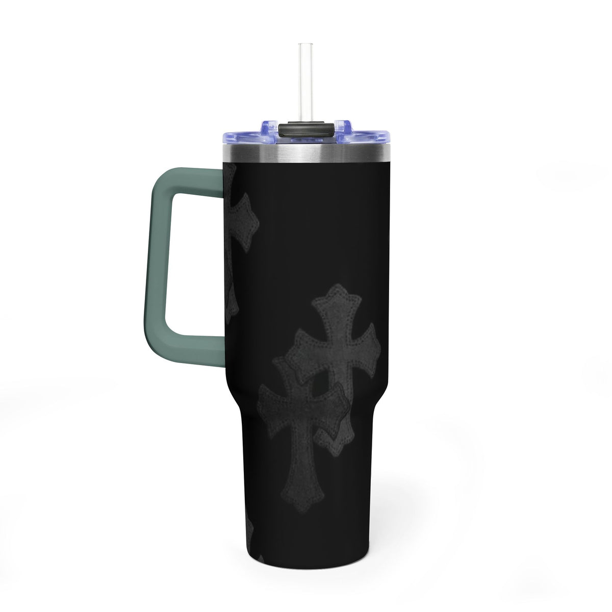 40oz Black Cross Stainless Vacuum Tumbler  with sip society script