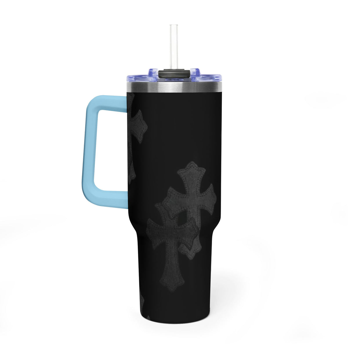 40oz Black Cross Stainless Vacuum Tumbler  with sip society script