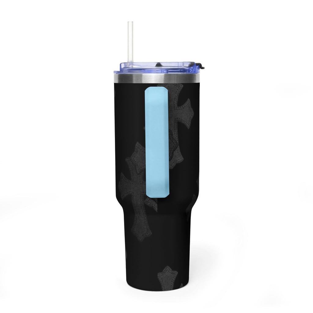 40oz Black Cross Stainless Vacuum Tumbler  with sip society script