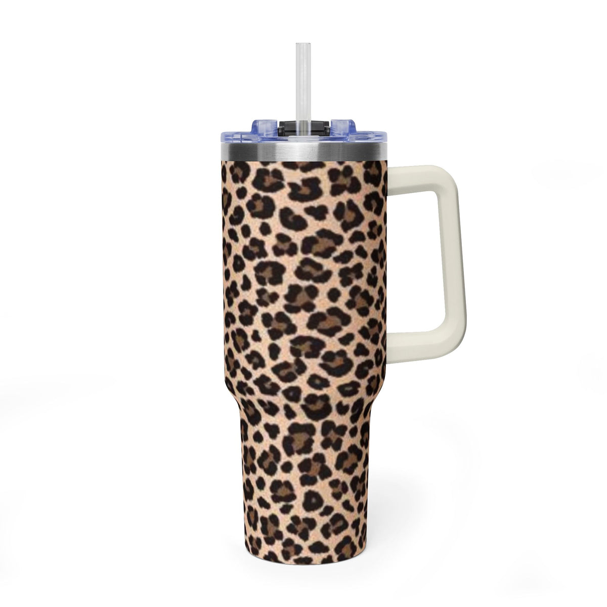 Leopard Print 40oz Vacuum Tumbler - Insulated Travel Mug with sip society script