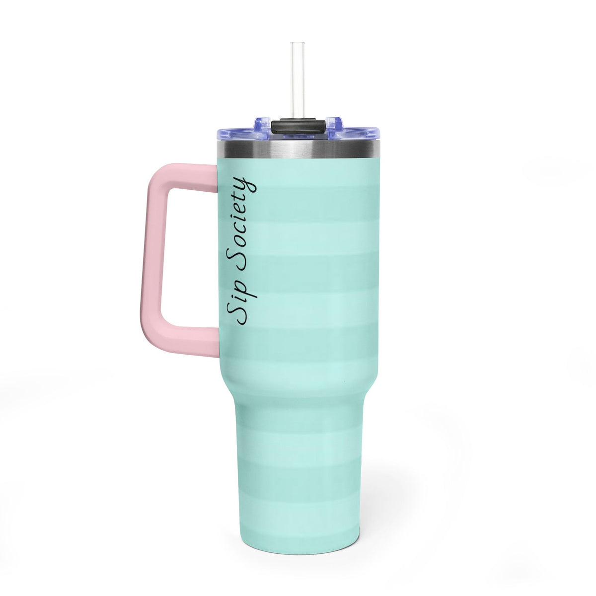 40oz Mint Stripe Vacuum Tumbler — 'Sip Society' Insulated Travel Mug  with sip society script