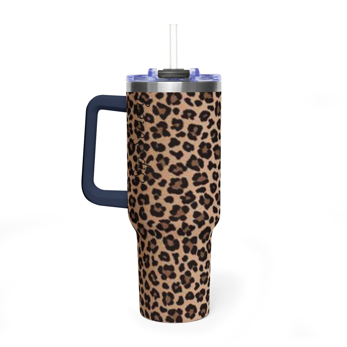 Leopard Print 40oz Vacuum Tumbler - Insulated Travel Mug with sip society script