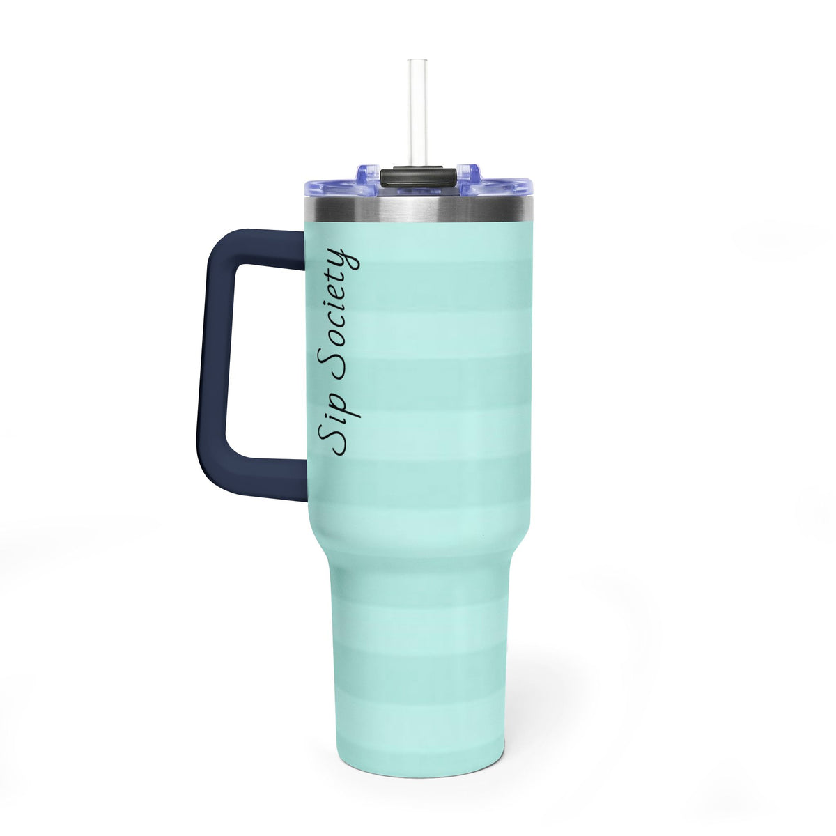 40oz Mint Stripe Vacuum Tumbler — 'Sip Society' Insulated Travel Mug  with sip society script