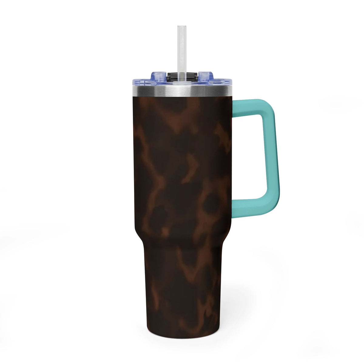 40oz Tumbler - Brown Tortoiseshell Thermal Travel Mug with 'Sip Society' Script