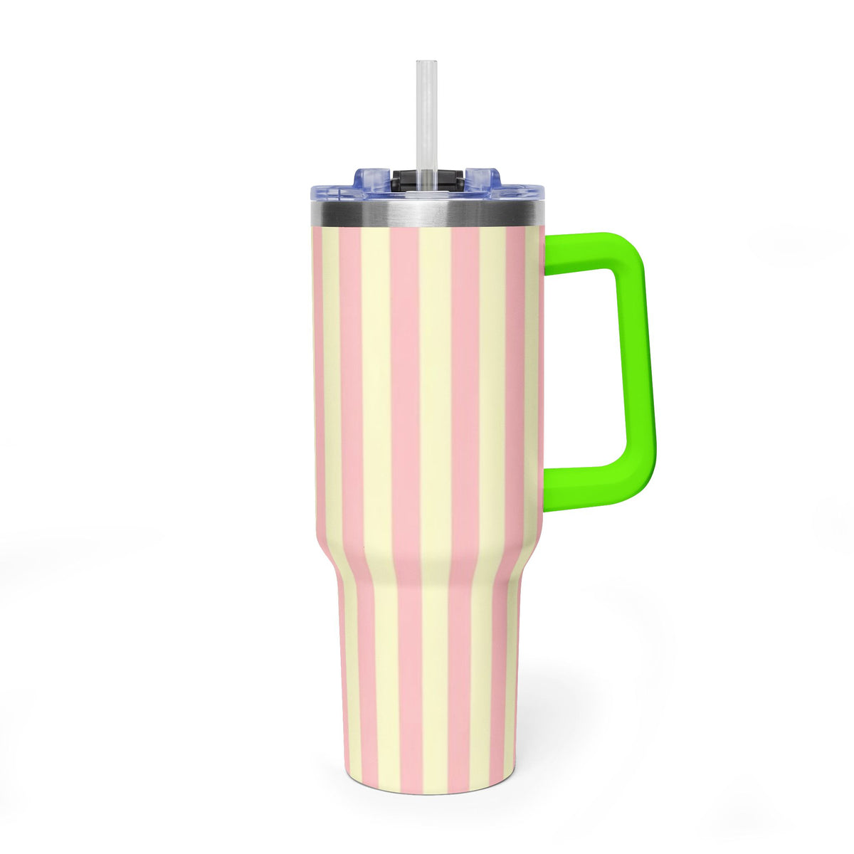 40oz Striped Pastel Travel Tumbler — Pink & Cream Thermal Cup with sip society script