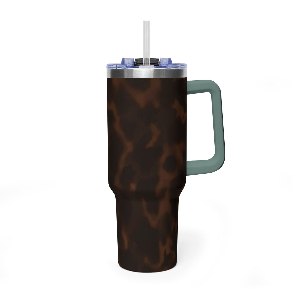 40oz Tumbler - Brown Tortoiseshell Thermal Travel Mug with 'Sip Society' Script