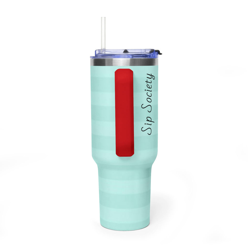40oz Mint Stripe Vacuum Tumbler — 'Sip Society' Insulated Travel Mug  with sip society script