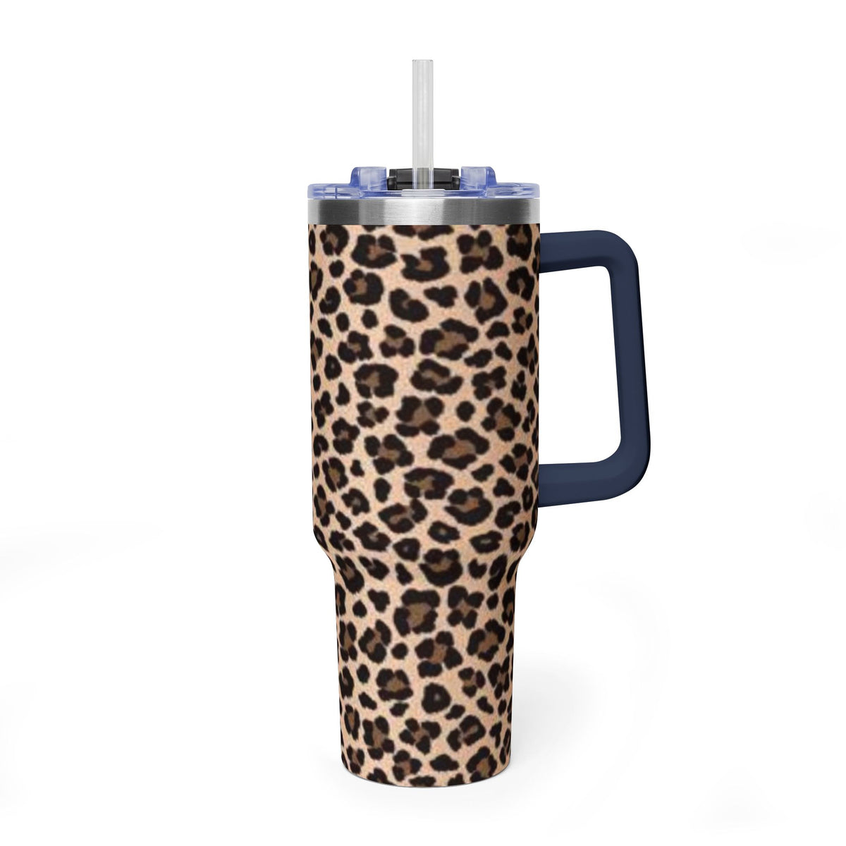 Leopard Print 40oz Vacuum Tumbler - Insulated Travel Mug with sip society script