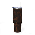 40oz Tumbler - Brown Tortoiseshell Thermal Travel Mug with 'Sip Society' Script