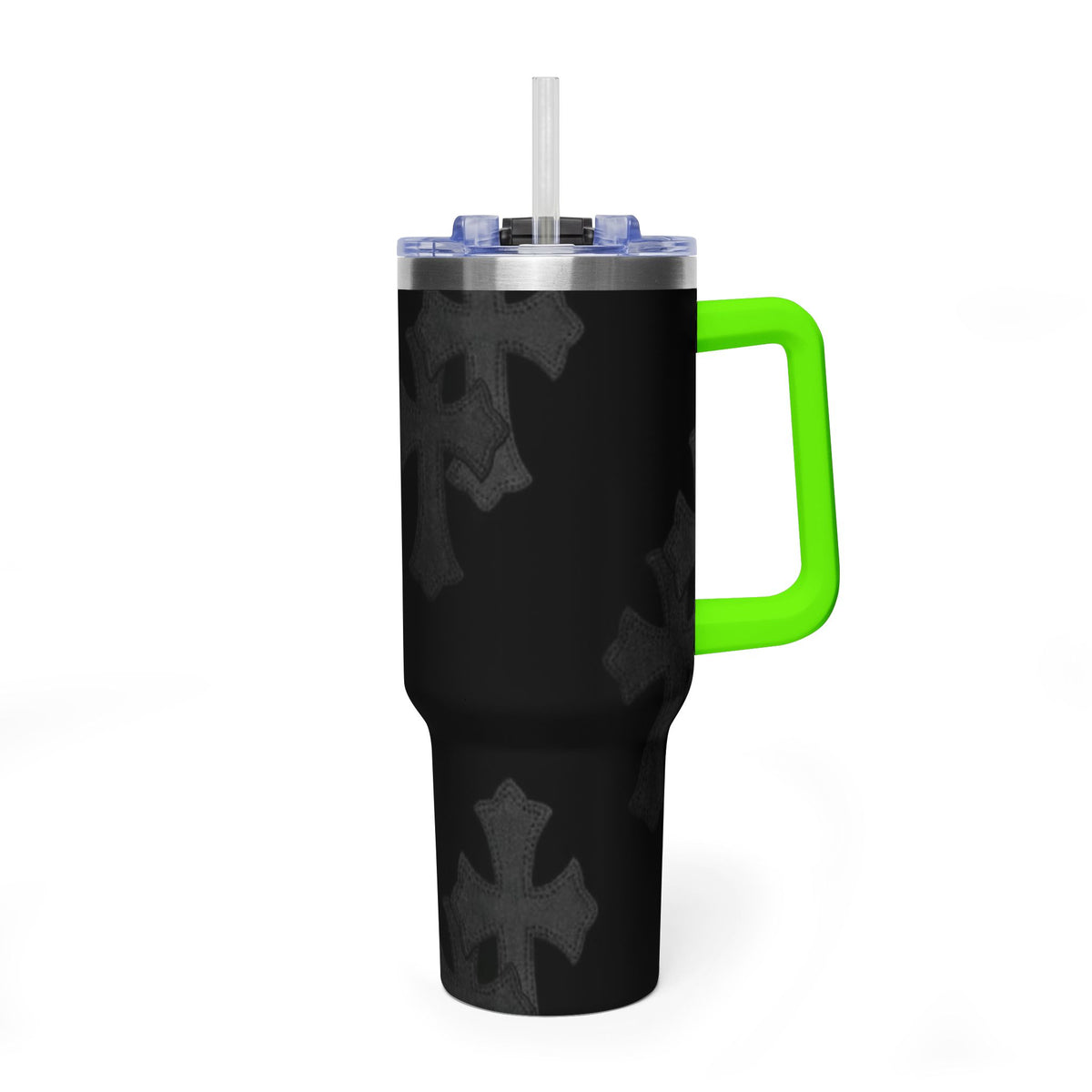 40oz Black Cross Stainless Vacuum Tumbler  with sip society script