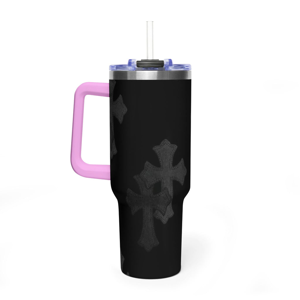 40oz Black Cross Stainless Vacuum Tumbler  with sip society script