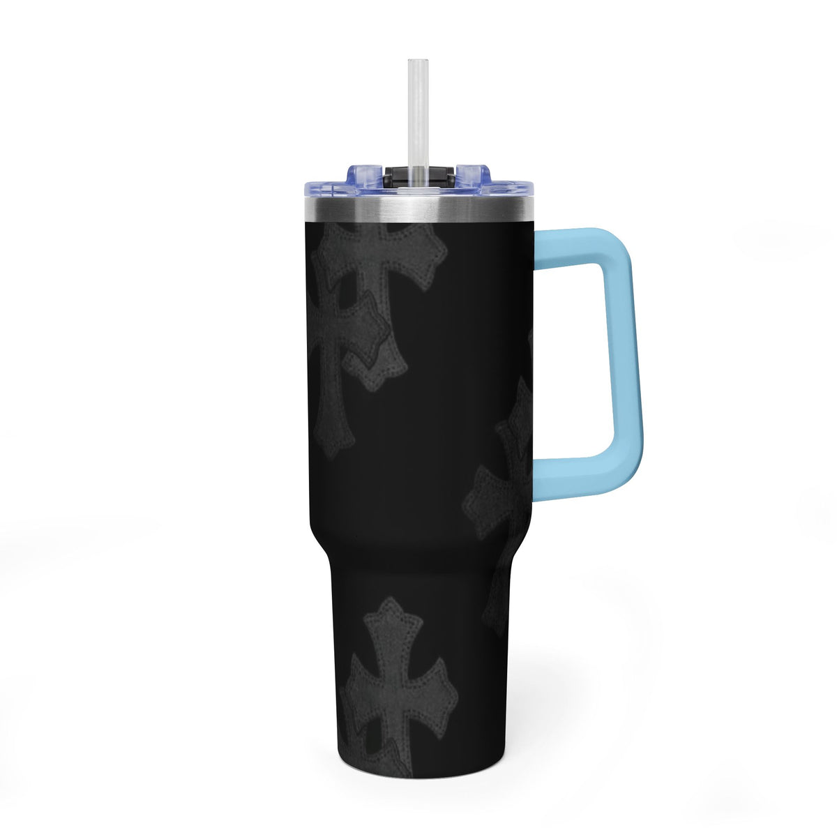 40oz Black Cross Stainless Vacuum Tumbler  with sip society script