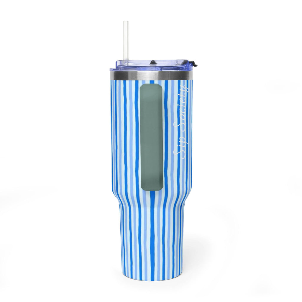 40oz Blue Watercolor Stripe Tumbler – Insulated Travel Cup
