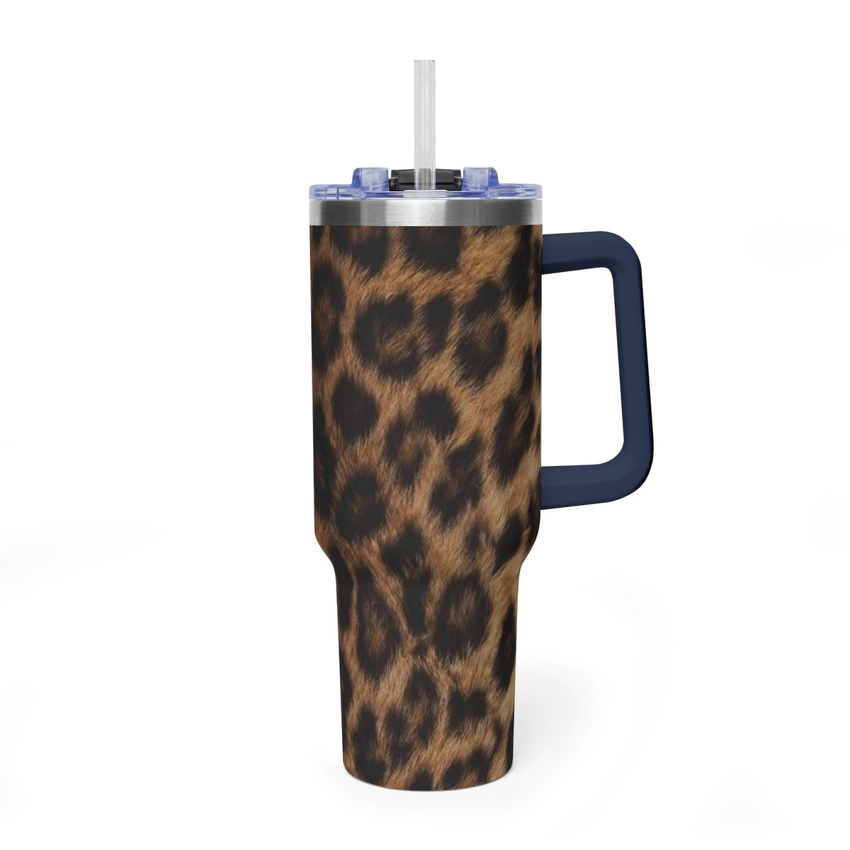 40oz Leopard Print Vacuum Tumbler — Insulated Travel Mug with sip society script
