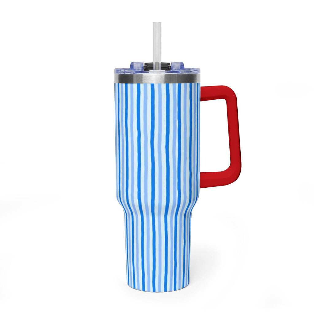 40oz Blue Watercolor Stripe Tumbler – Insulated Travel Cup