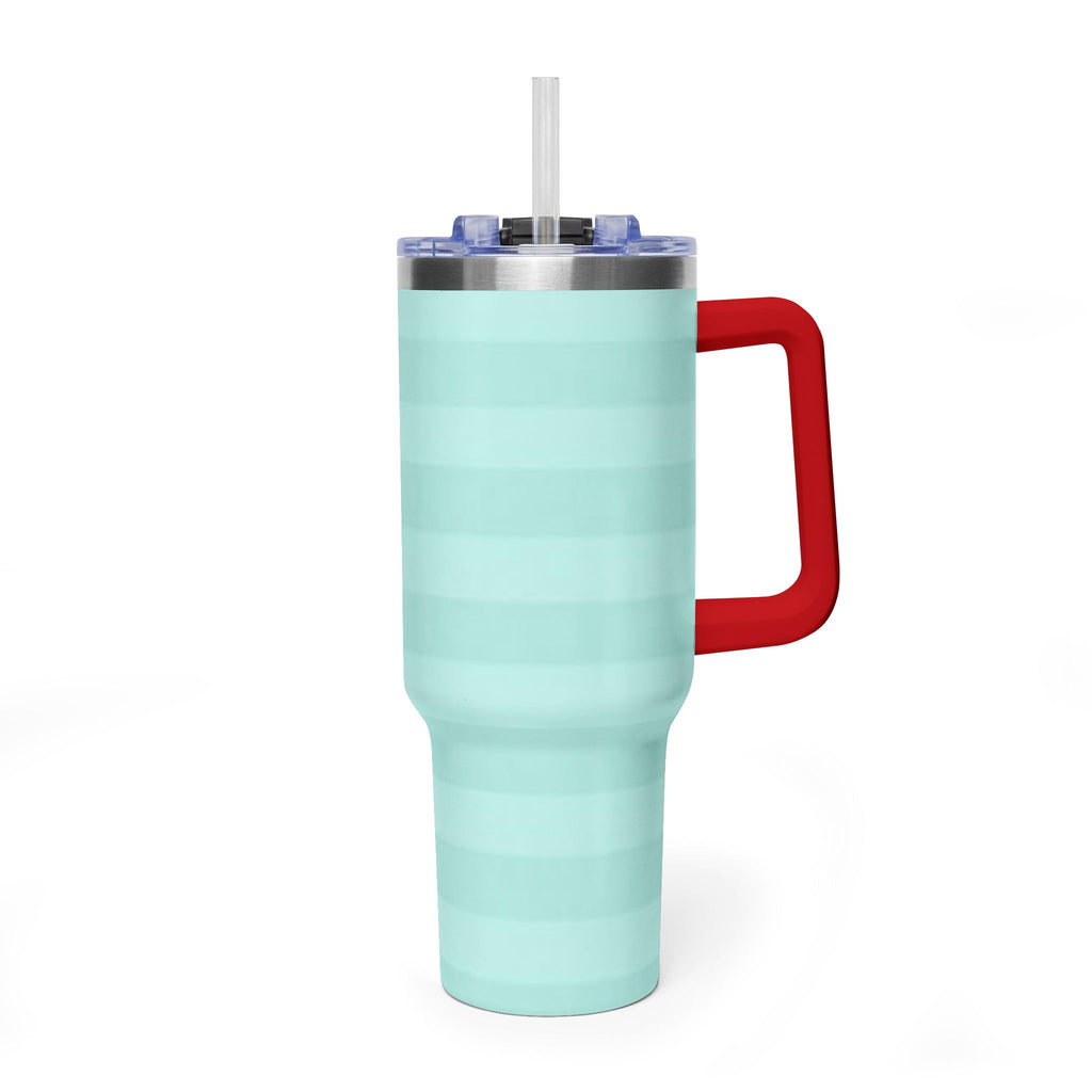 40oz Mint Stripe Vacuum Tumbler — 'Sip Society' Insulated Travel Mug  with sip society script
