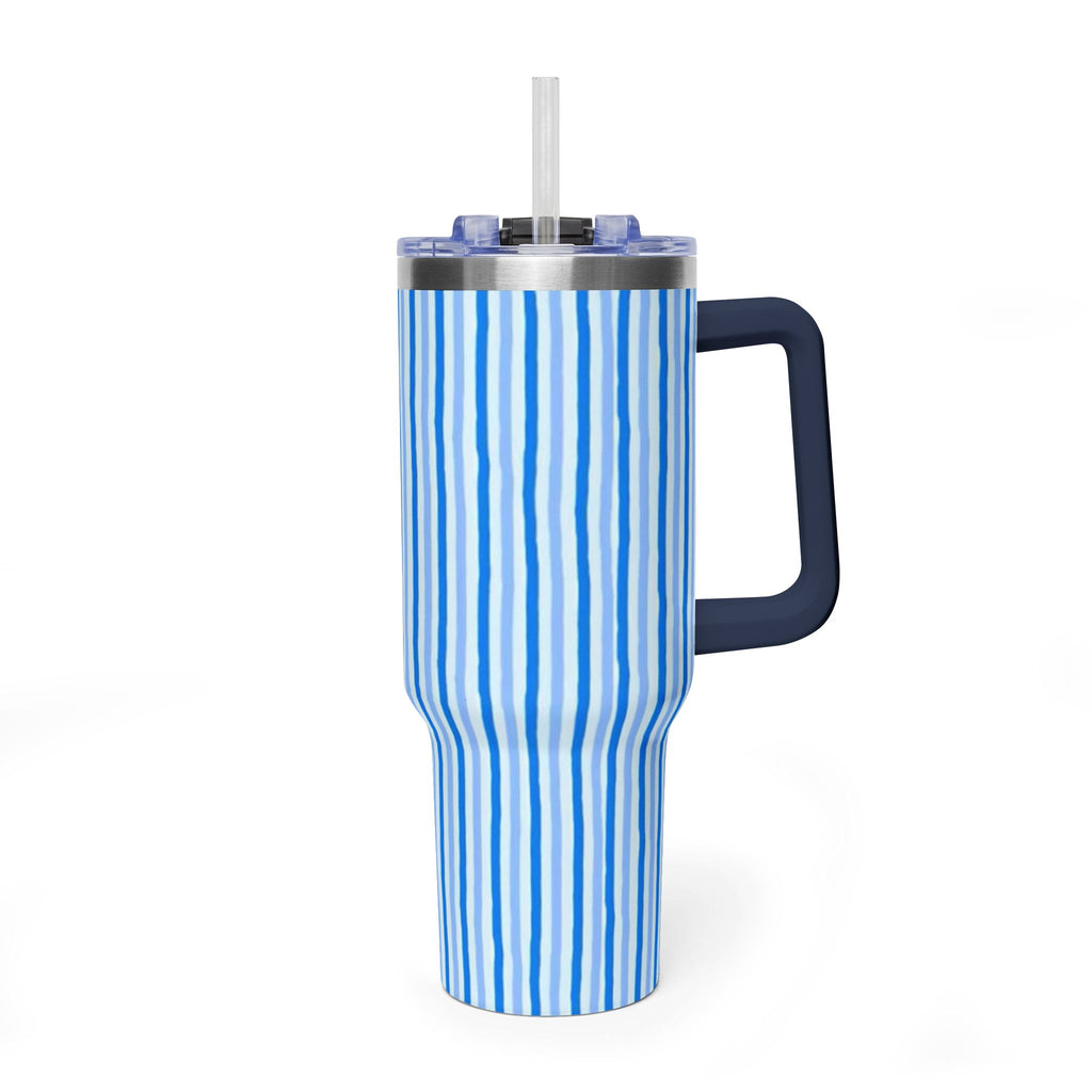 40oz Blue Watercolor Stripe Tumbler – Insulated Travel Cup