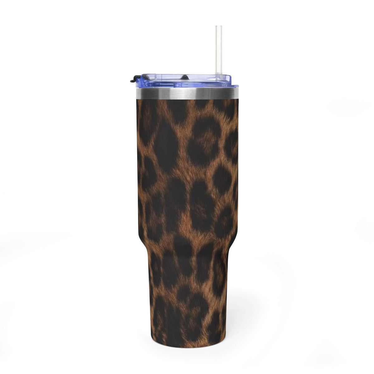 40oz Leopard Print Vacuum Tumbler — Insulated Travel Mug with sip society script