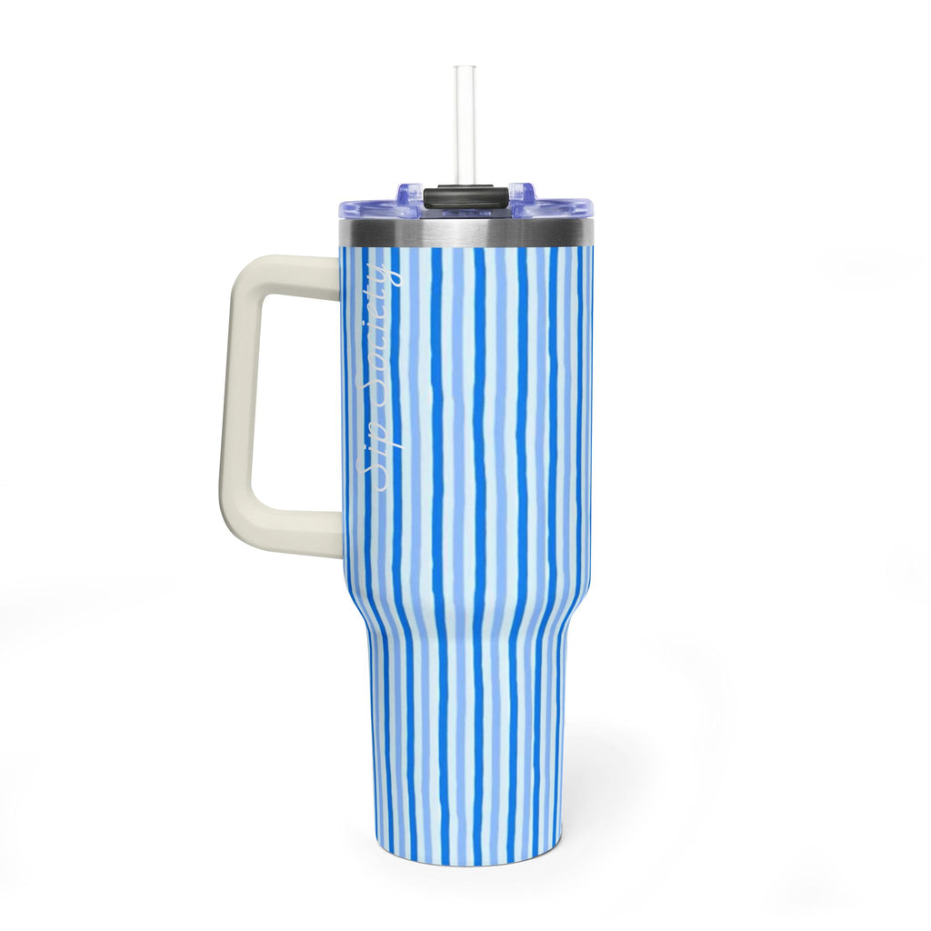 40oz Blue Watercolor Stripe Tumbler – Insulated Travel Cup