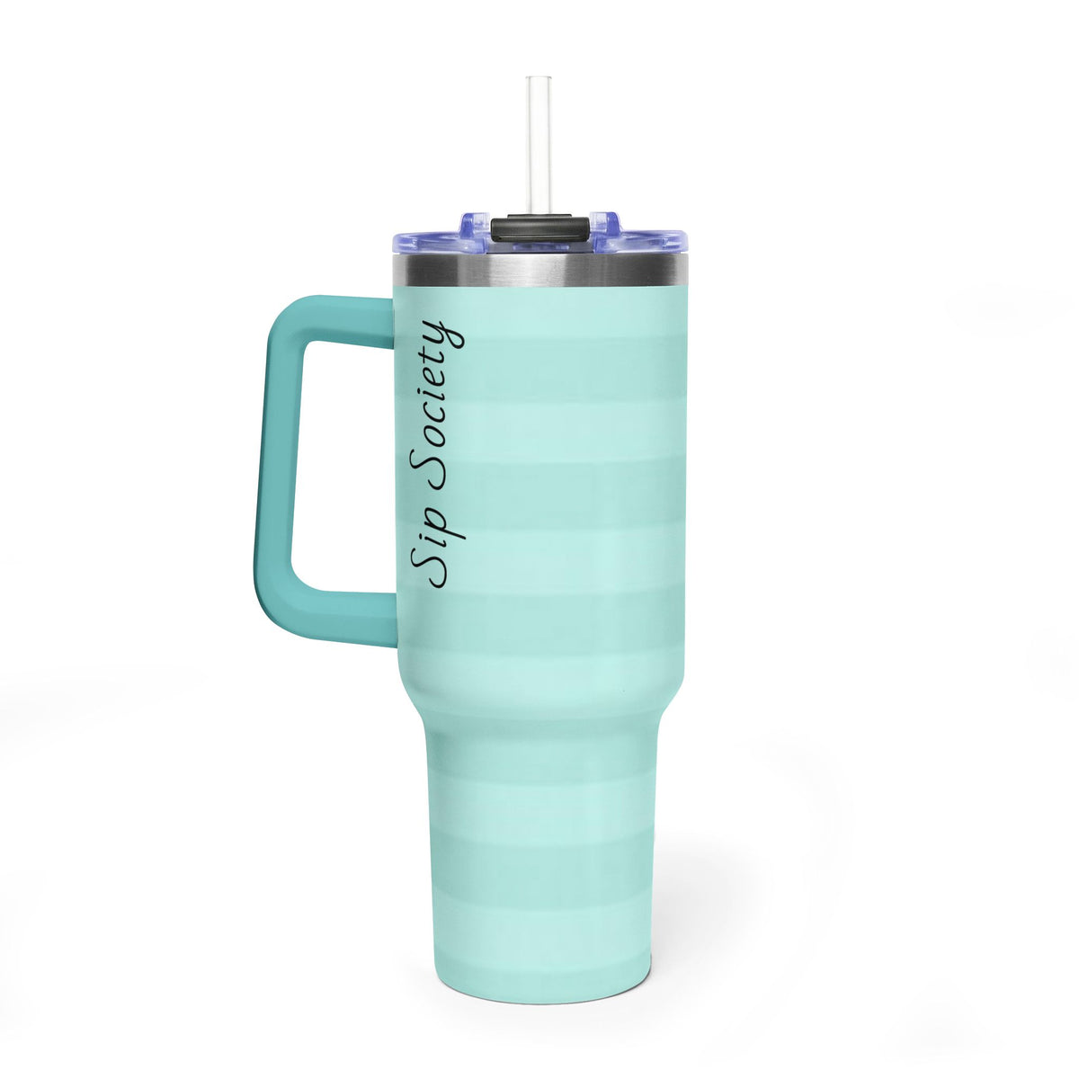 40oz Mint Stripe Vacuum Tumbler — 'Sip Society' Insulated Travel Mug  with sip society script