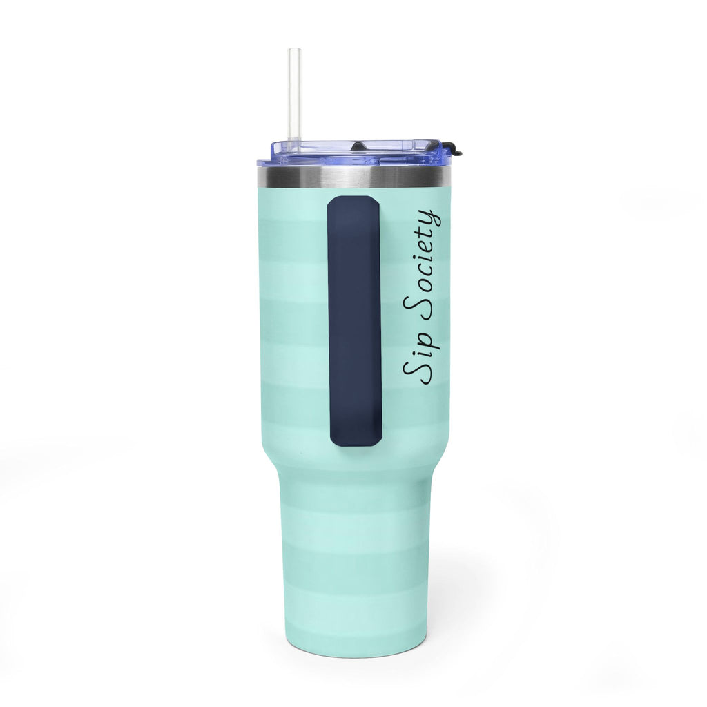 40oz Mint Stripe Vacuum Tumbler — 'Sip Society' Insulated Travel Mug  with sip society script