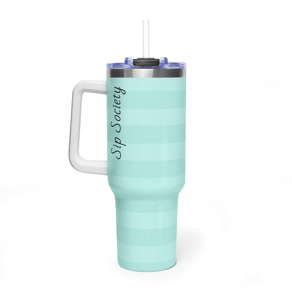 40oz Mint Stripe Vacuum Tumbler — 'Sip Society' Insulated Travel Mug  with sip society script
