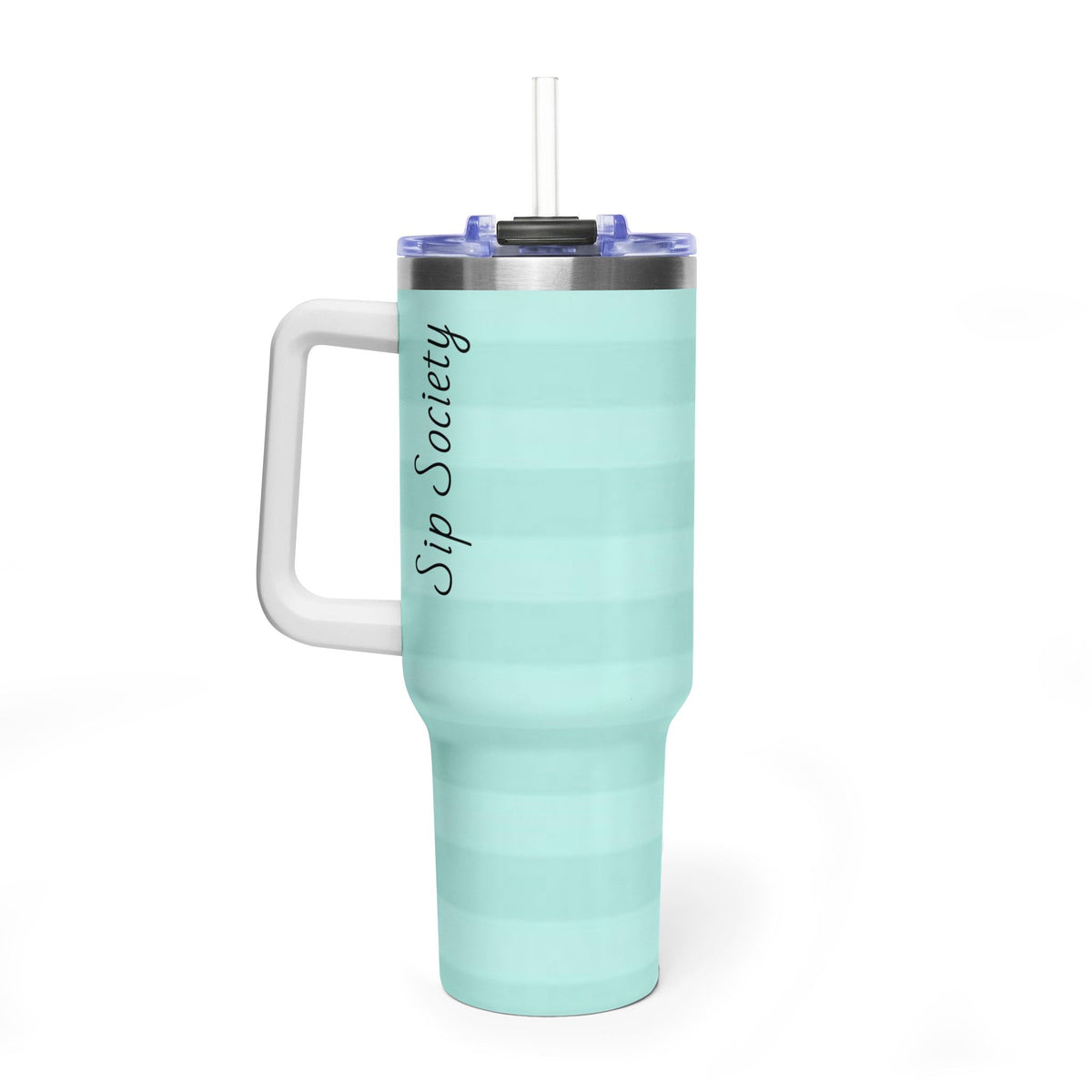 40oz Mint Stripe Vacuum Tumbler — 'Sip Society' Insulated Travel Mug  with sip society script