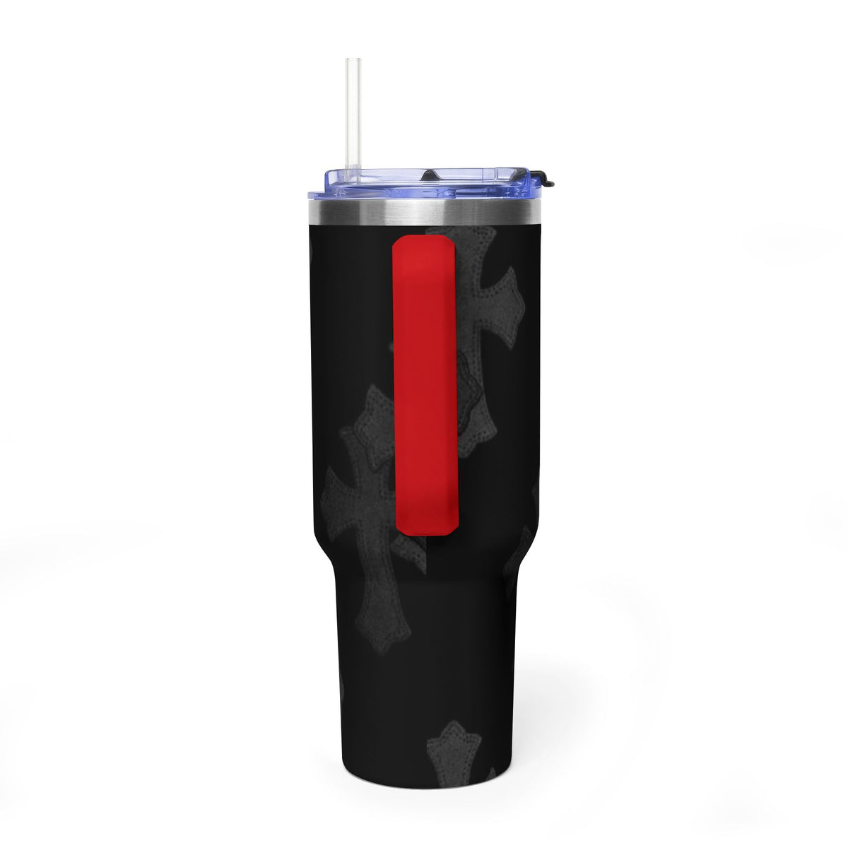 40oz Black Cross Stainless Vacuum Tumbler  with sip society script