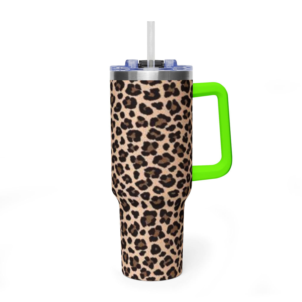 Leopard Print 40oz Vacuum Tumbler - Insulated Travel Mug with sip society script