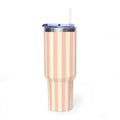 40oz Striped Pastel Travel Tumbler — Pink & Cream Thermal Cup with sip society script