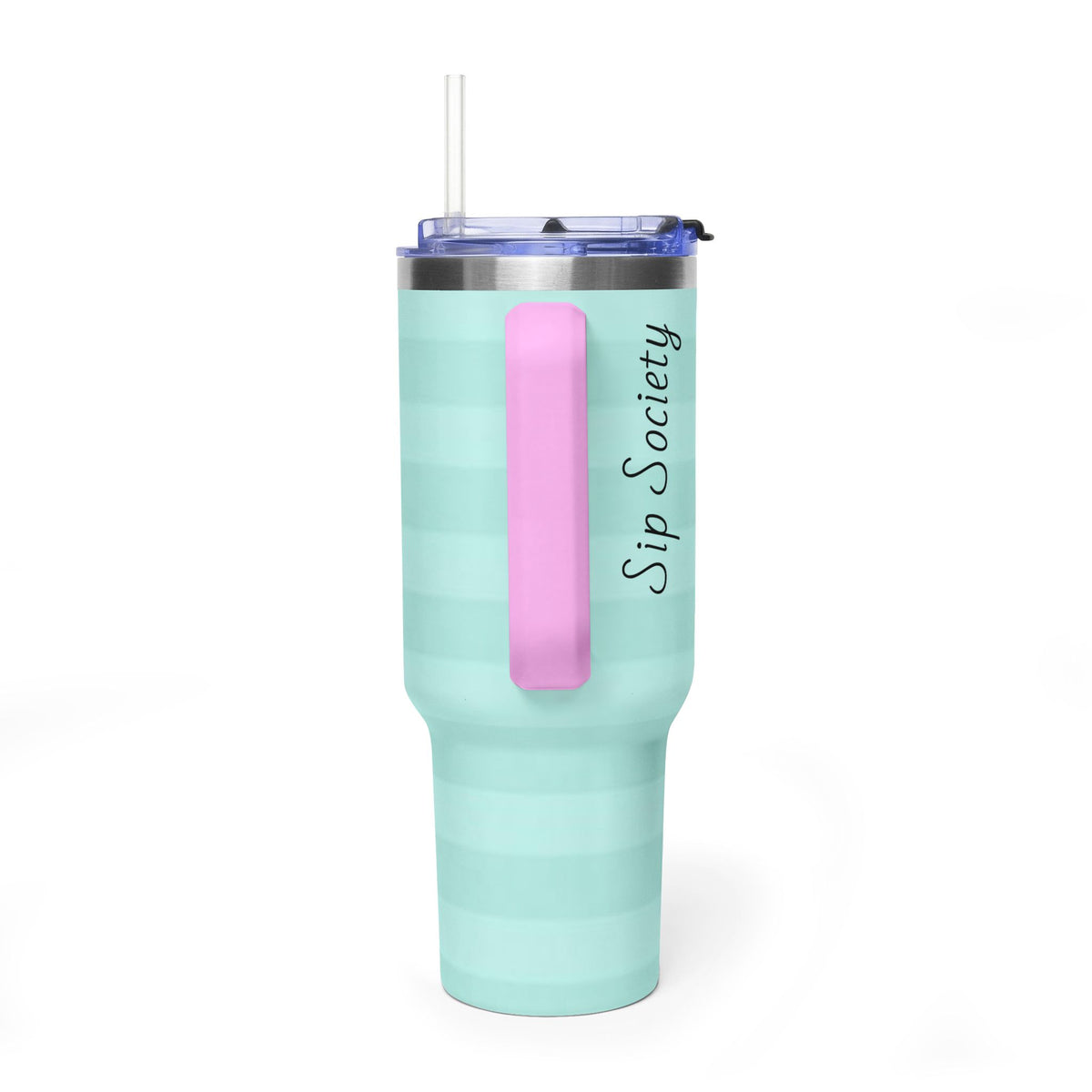 40oz Mint Stripe Vacuum Tumbler — 'Sip Society' Insulated Travel Mug  with sip society script