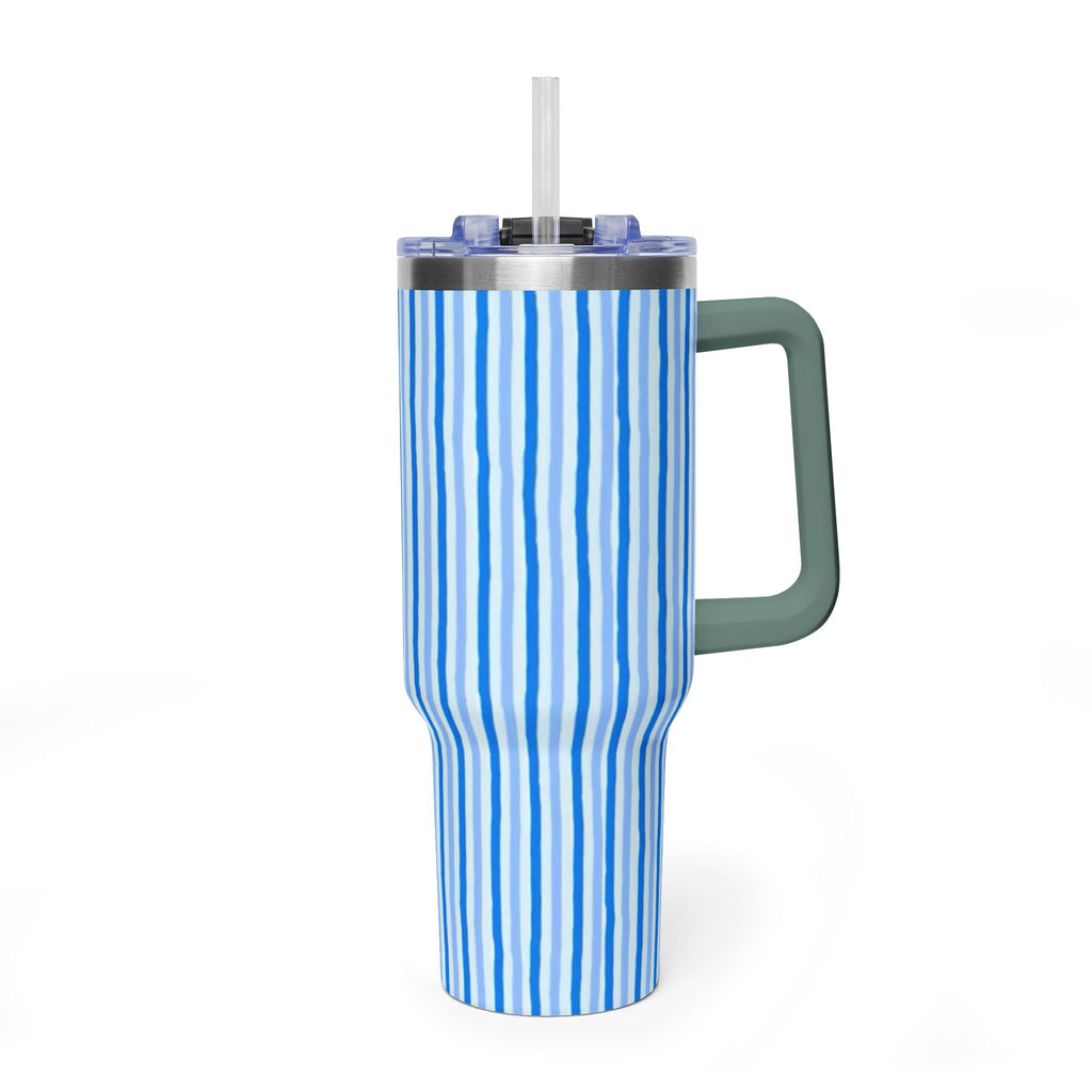 40oz Blue Watercolor Stripe Tumbler – Insulated Travel Cup