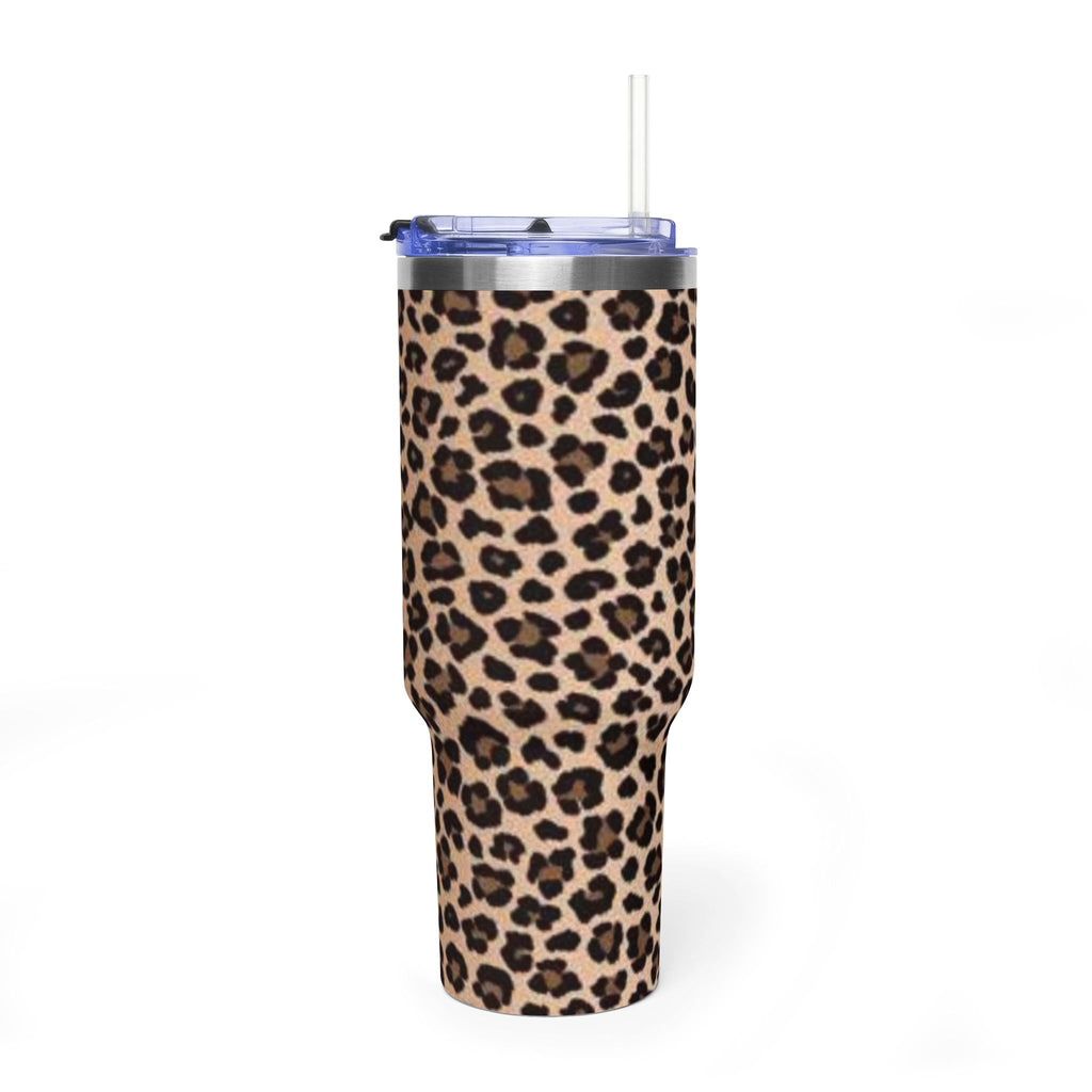 Leopard Print 40oz Vacuum Tumbler - Insulated Travel Mug with sip society script