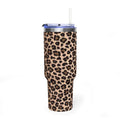 Leopard Print 40oz Vacuum Tumbler - Insulated Travel Mug with sip society script