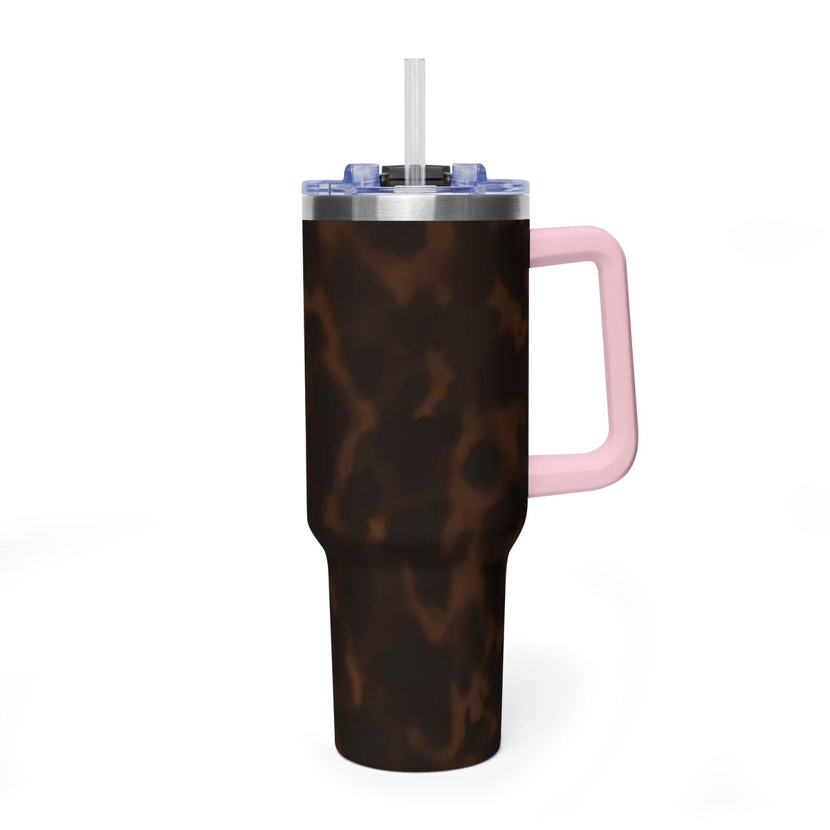 40oz Tumbler - Brown Tortoiseshell Thermal Travel Mug with 'Sip Society' Script