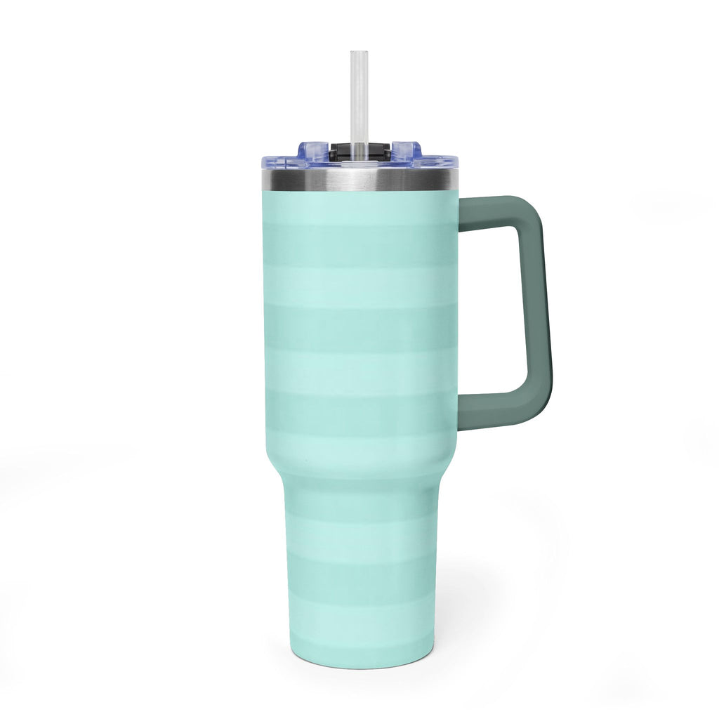 40oz Mint Stripe Vacuum Tumbler — 'Sip Society' Insulated Travel Mug  with sip society script