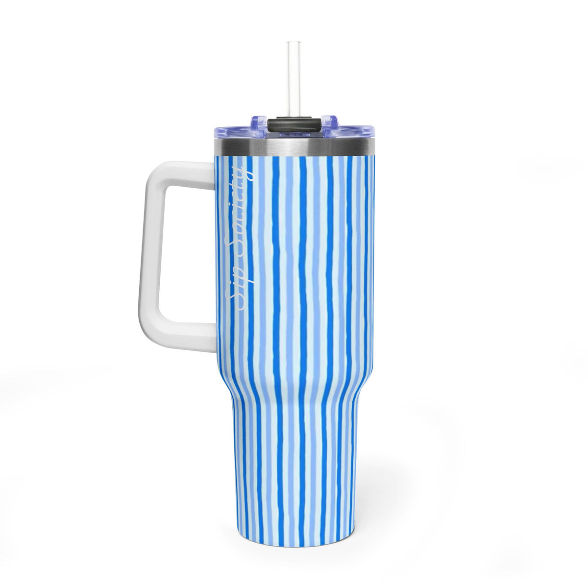 40oz Blue Watercolor Stripe Tumbler – Insulated Travel Cup