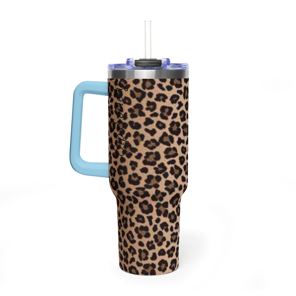 Leopard Print 40oz Vacuum Tumbler - Insulated Travel Mug with sip society script