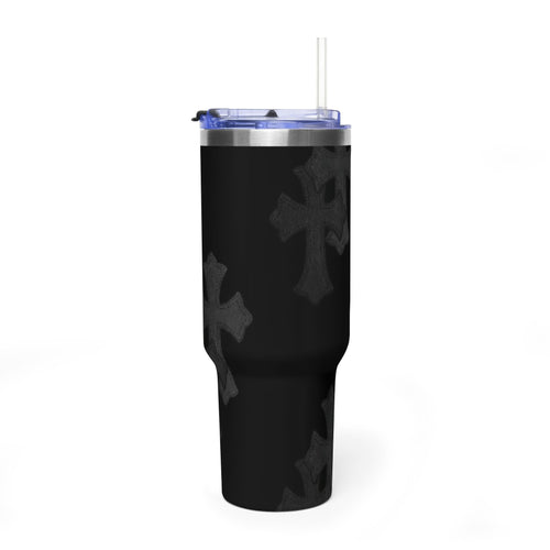 40oz Black Cross Stainless Vacuum Tumbler  with sip society script