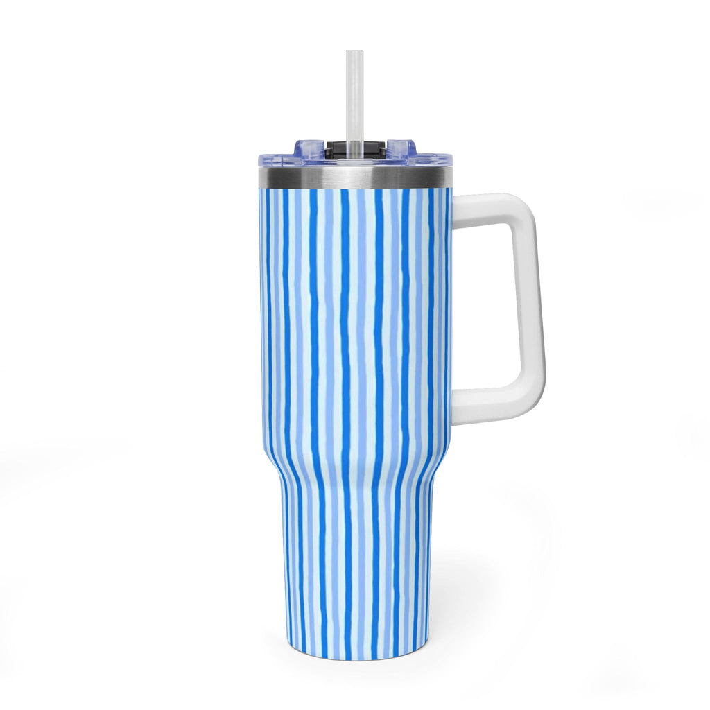 40oz Blue Watercolor Stripe Tumbler – Insulated Travel Cup
