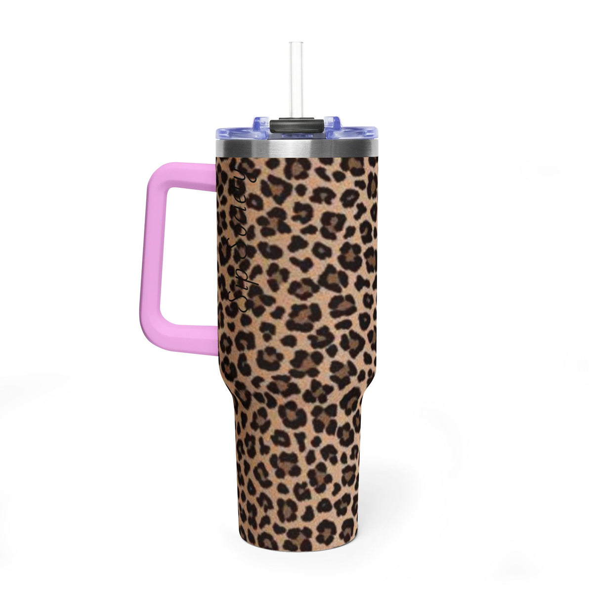 Leopard Print 40oz Vacuum Tumbler - Insulated Travel Mug with sip society script
