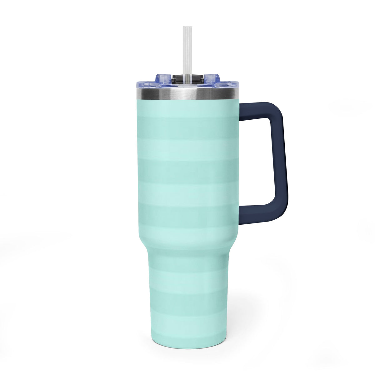 40oz Mint Stripe Vacuum Tumbler — 'Sip Society' Insulated Travel Mug  with sip society script