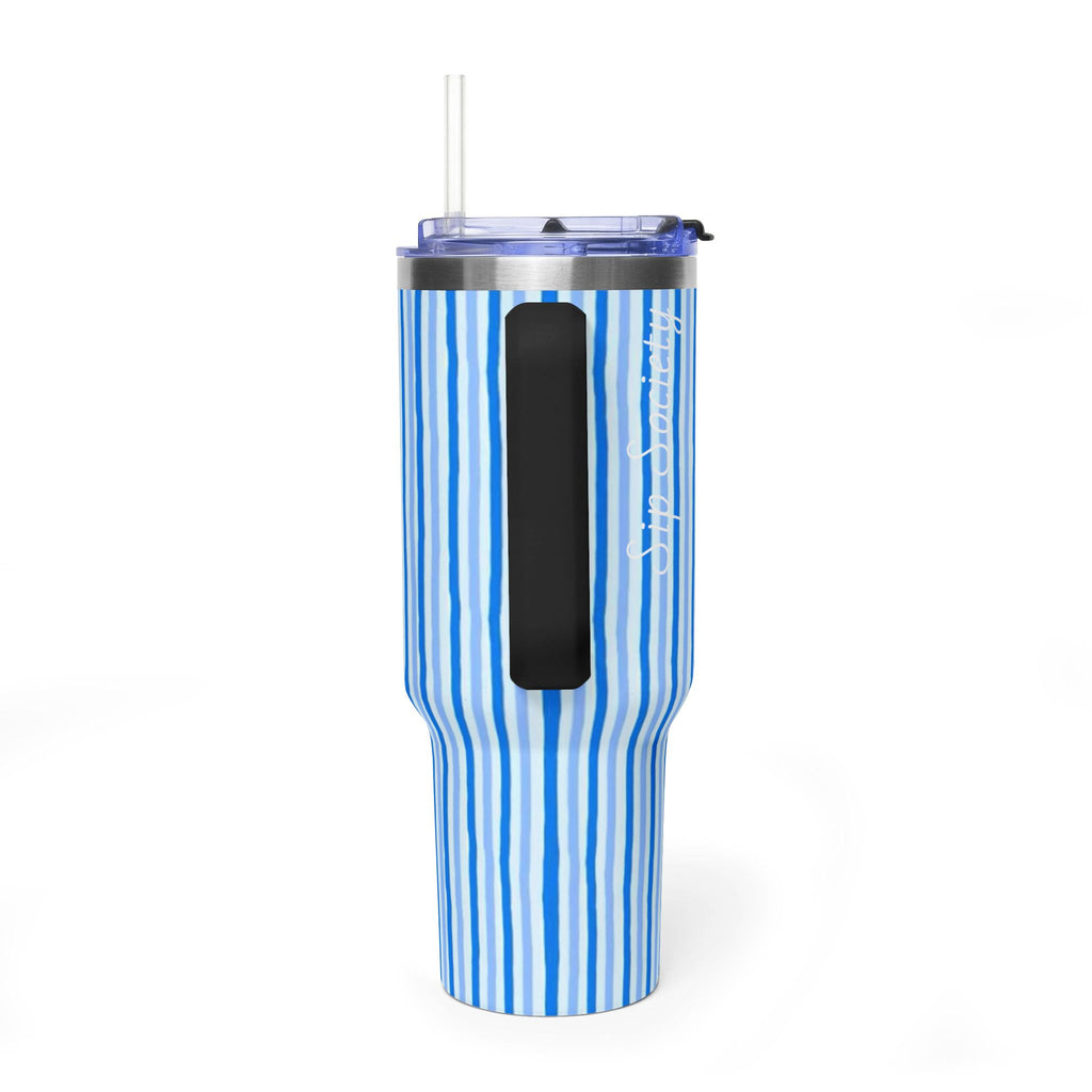 40oz Blue Watercolor Stripe Tumbler – Insulated Travel Cup