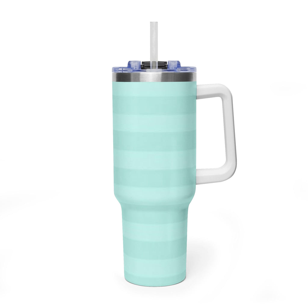 40oz Mint Stripe Vacuum Tumbler — 'Sip Society' Insulated Travel Mug  with sip society script