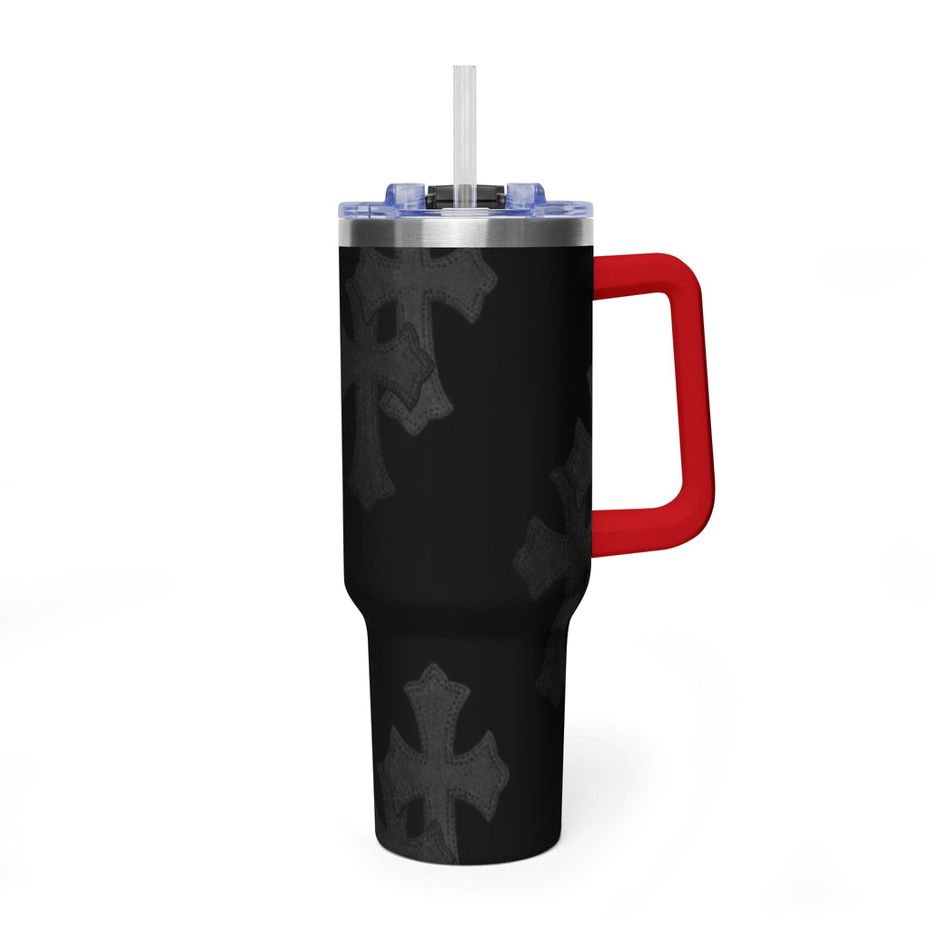 40oz Black Cross Stainless Vacuum Tumbler  with sip society script