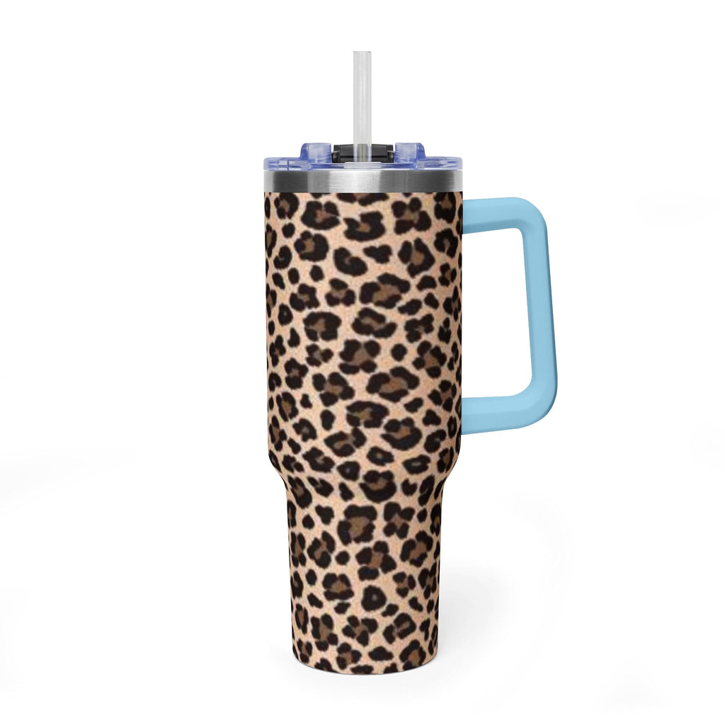 Leopard Print 40oz Vacuum Tumbler - Insulated Travel Mug with sip society script