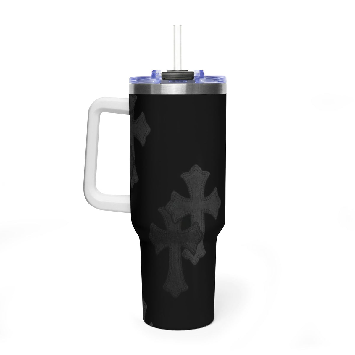 40oz Black Cross Stainless Vacuum Tumbler  with sip society script