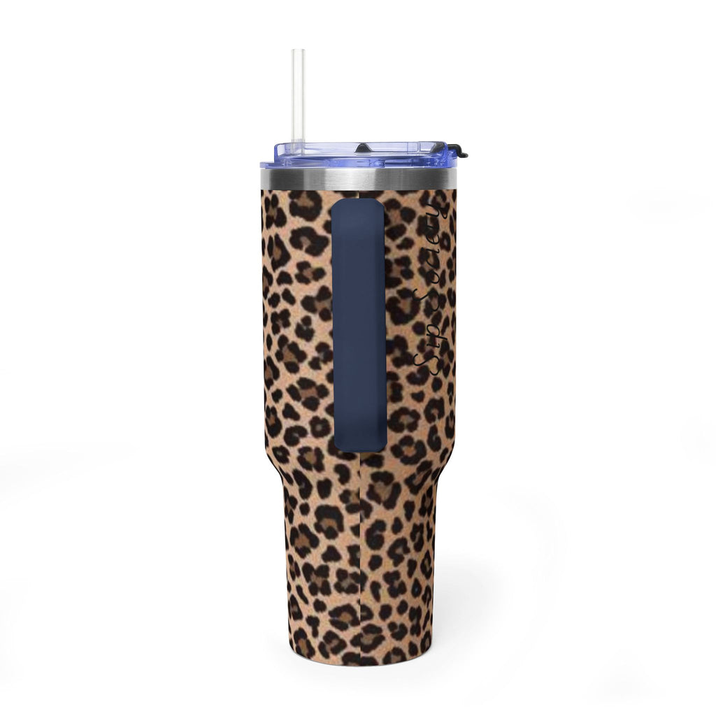Leopard Print 40oz Vacuum Tumbler - Insulated Travel Mug with sip society script