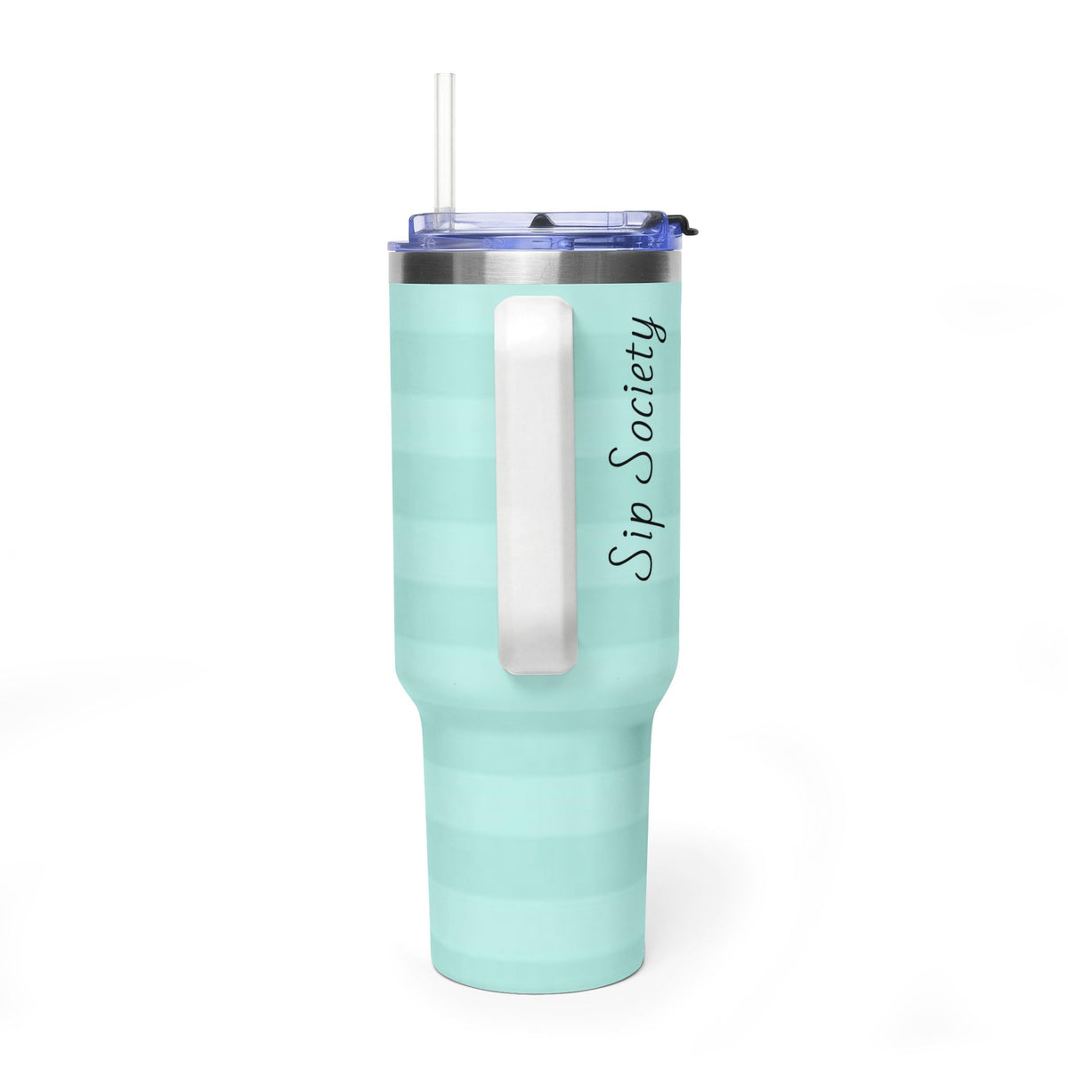 40oz Mint Stripe Vacuum Tumbler — 'Sip Society' Insulated Travel Mug  with sip society script